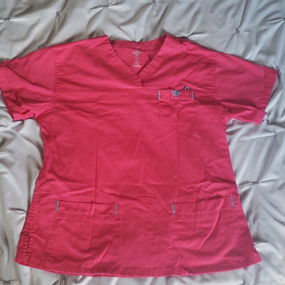 Pink and teal Med couture scrub top size small